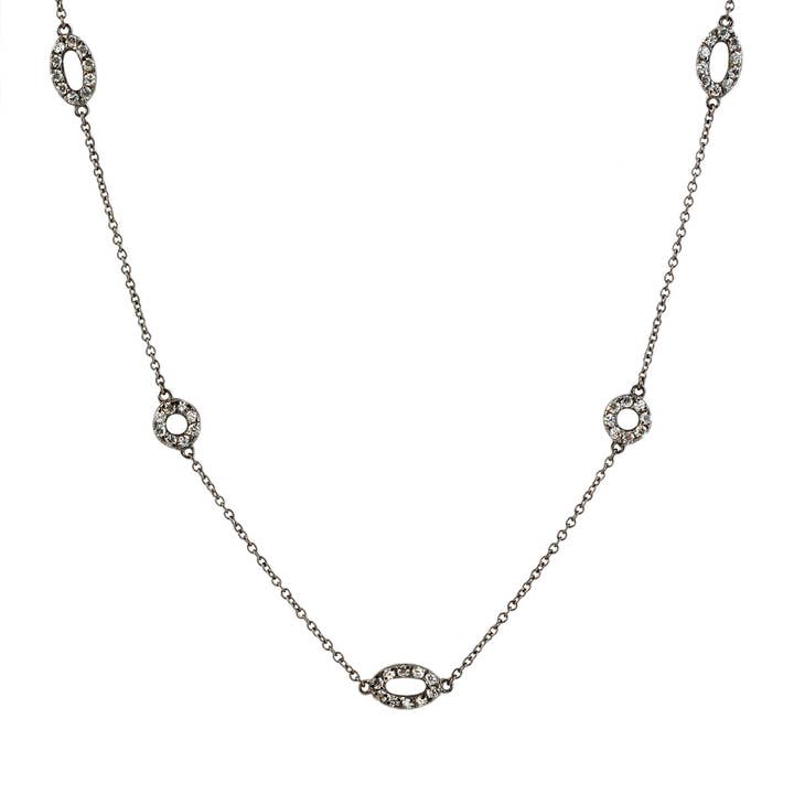 Cubic Zirconia Sterling Silver Black Plated Round And Oval By The Yard Necklace for wholesale by Genevive