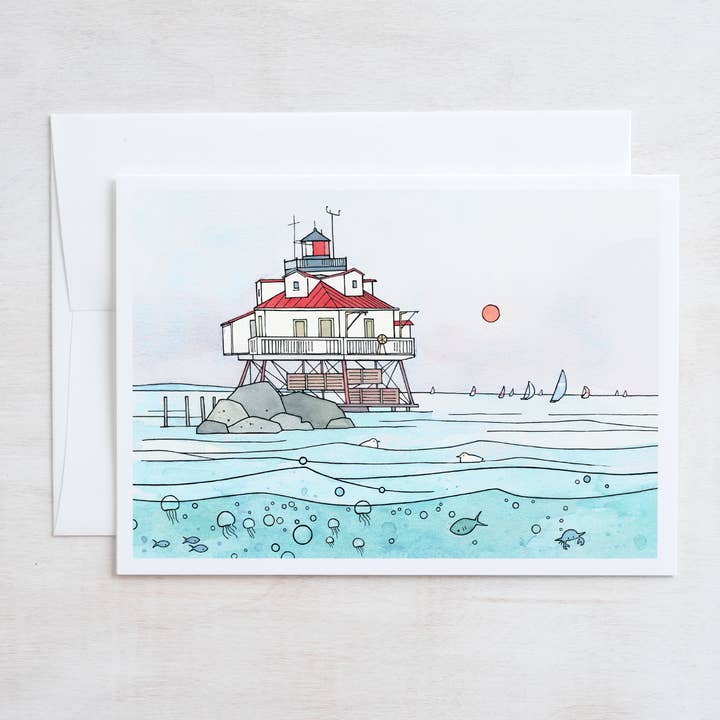 Thomas Point Fyrtårn kort - Chesapeake Bay kunstkort for engroshandel hos Studio Tuesday