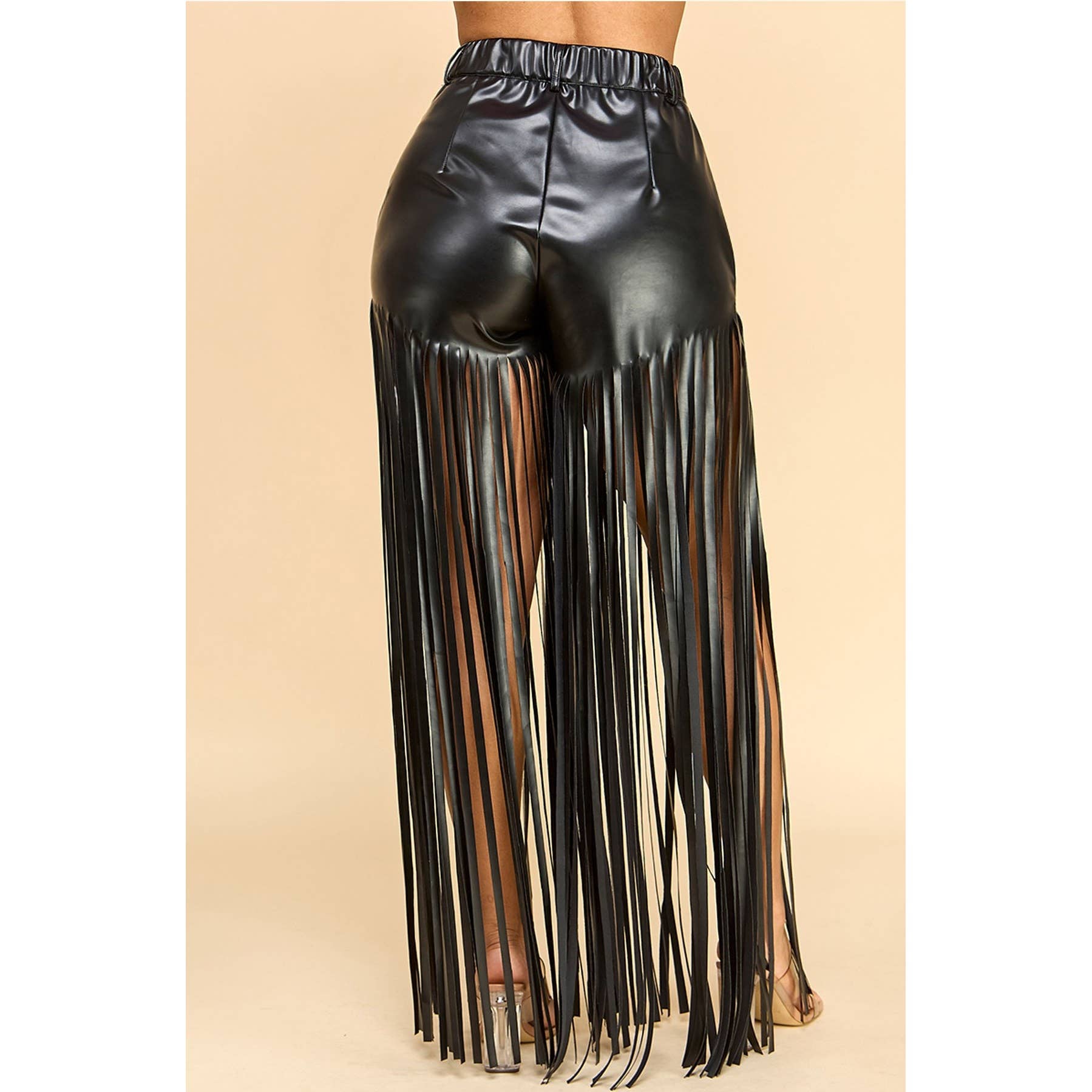BLACK Faux Leather Fringe Pant for wholesale on Faire2