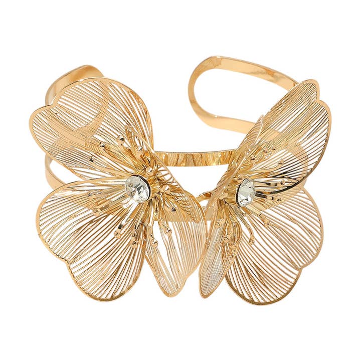Sensibling Corp. - Wholesale Cuff Bracelet - Stone Accent Metal Filigree Flower Arm Cuff Bracelet2