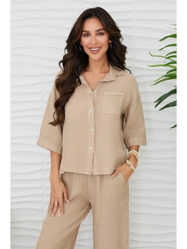 MILIO MILANO - Wholesale Button Down Shirt - Women's - LINEN 3/4 SLEEVE BUTTON DOWN SHIRT (44051/154201)