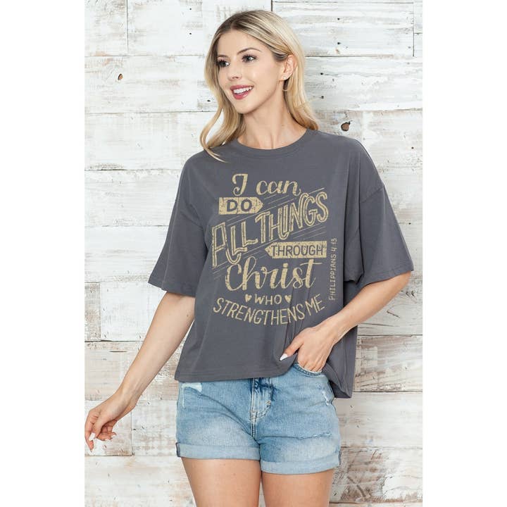 2&moon - Wholesale Screen Printed T-Shirt - Women's - ALL THINGS THROUGH CHRIST GRAPHIC TEE