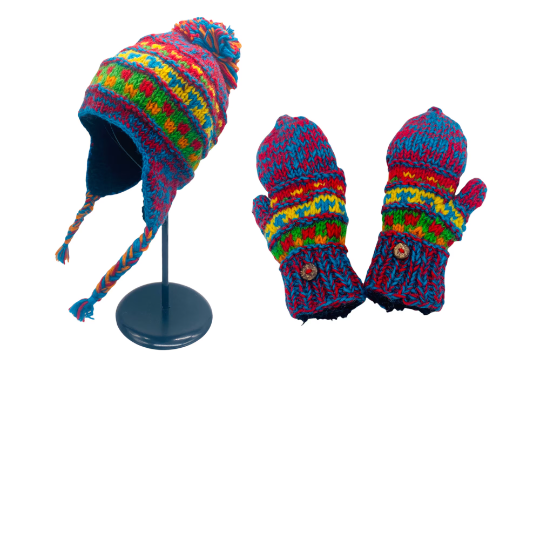 Karma Nepal Crafts - Wholesale Winter Accessory Set - Kids - Hand Knit Winter Kids Hat with Gloves8