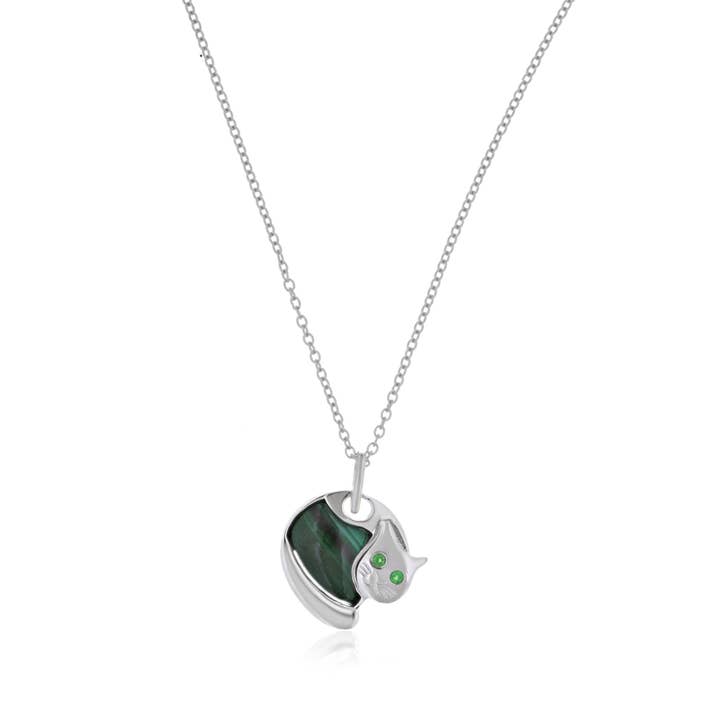 African Malachite With Tsavorite 2.70ctw Pendant With Chain In 925 Sterling Silver for wholesale by Jaipur Jewelry