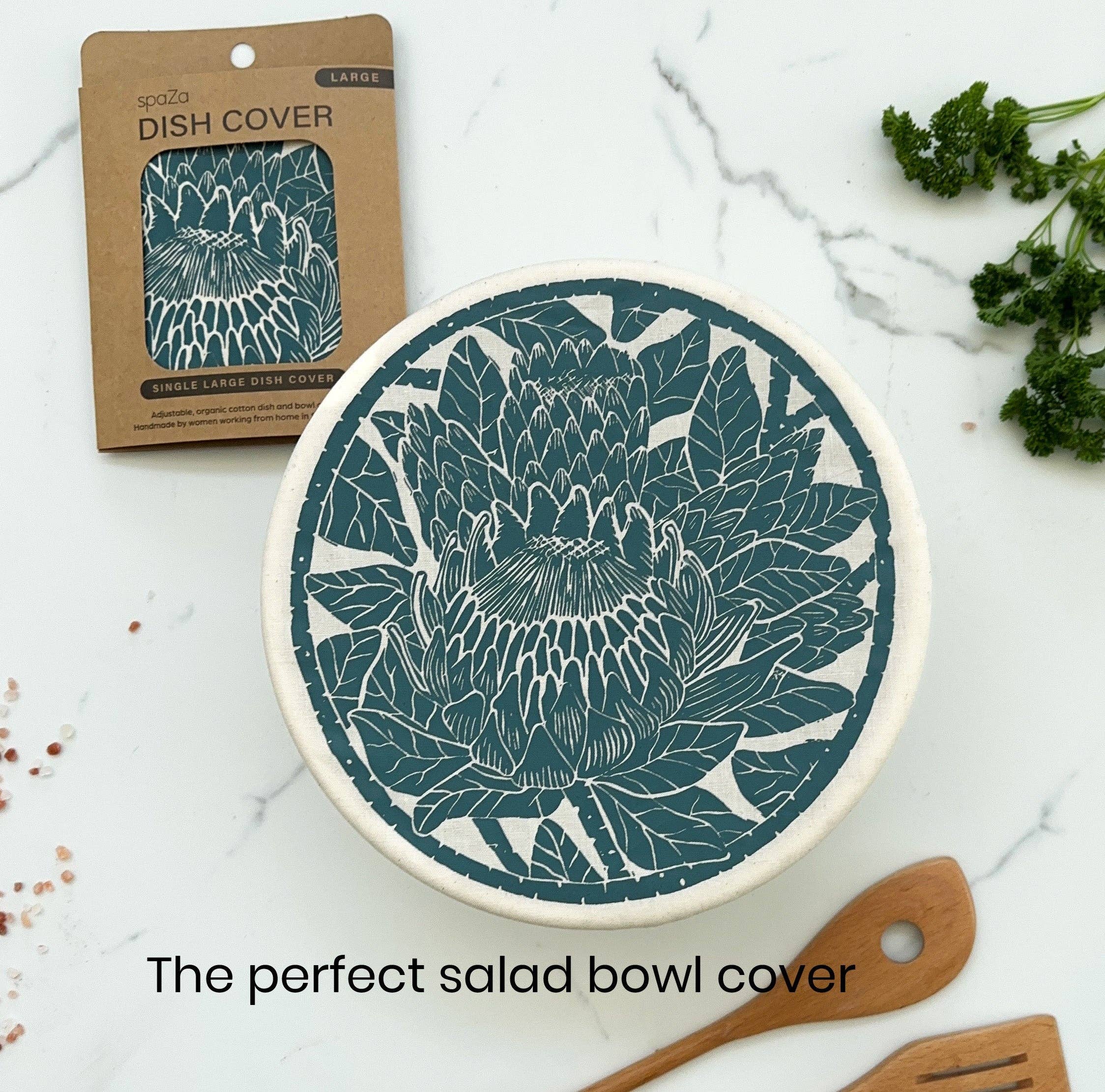 Halo Dish Covers - Wholesale Food Storage Wrap/Bag - Dish and Bowl Cover Large Protea Print | your salad bowl cov2