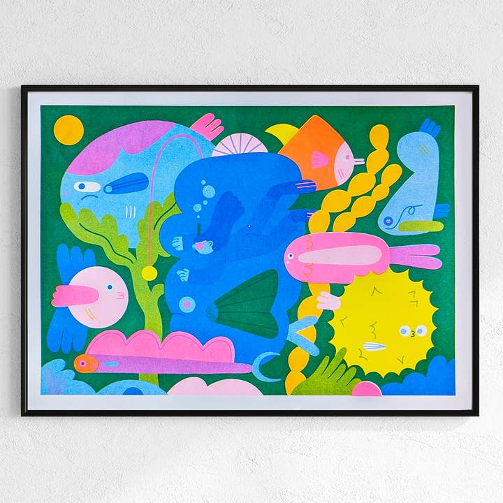 Lauren Morsley - Wholesale Art print - Fishies A3 Risograph Print
