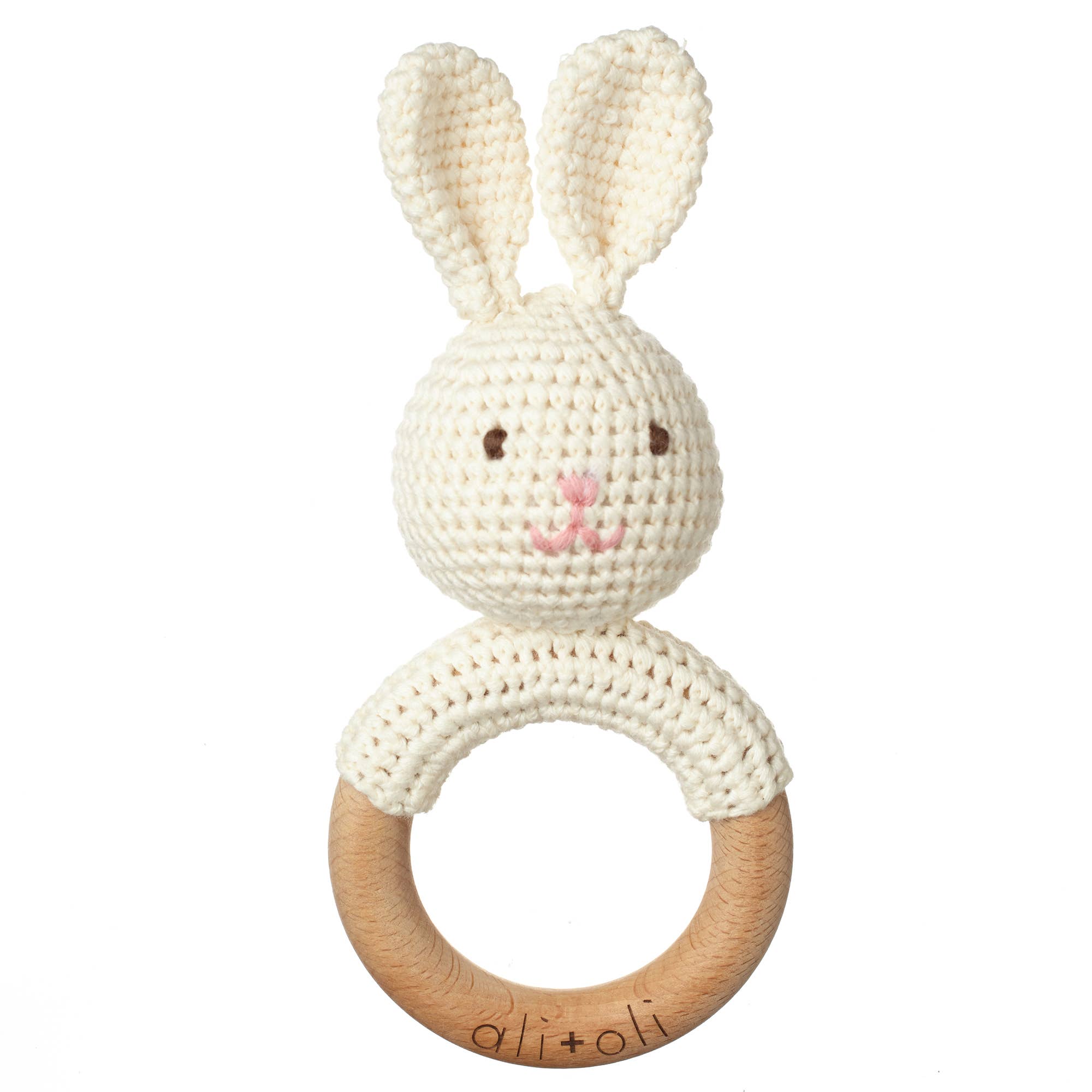 Ali+Oli - Vente Anneau de dentition sans clip – bébé - Hochet de dentition pour bébé Anneau en bois Crochet (Lapin) Pâques1