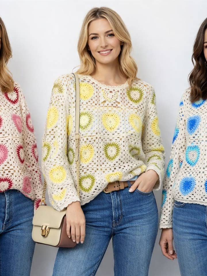 Heart Crochet Crew Neck Knit for wholesale by Kurt Muller