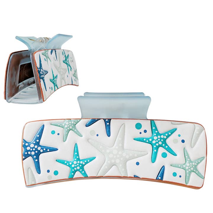 Starfish Images Cactus Print Leather Hair Claw for wholesale by Fashion City