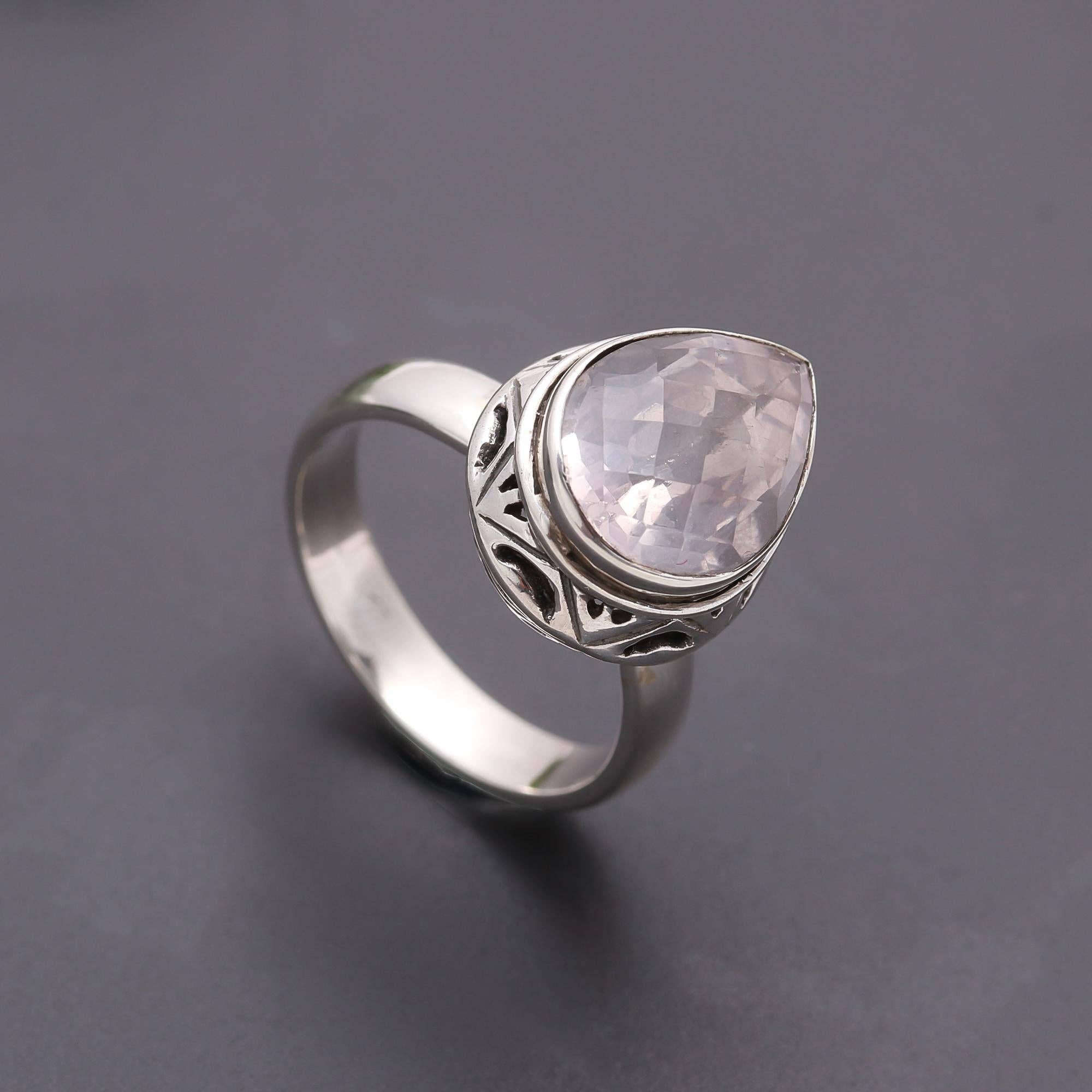AG 925 JEWELLERY - Wholesale Cocktail/statement ring - 925 Silver Rose Quartz Ring