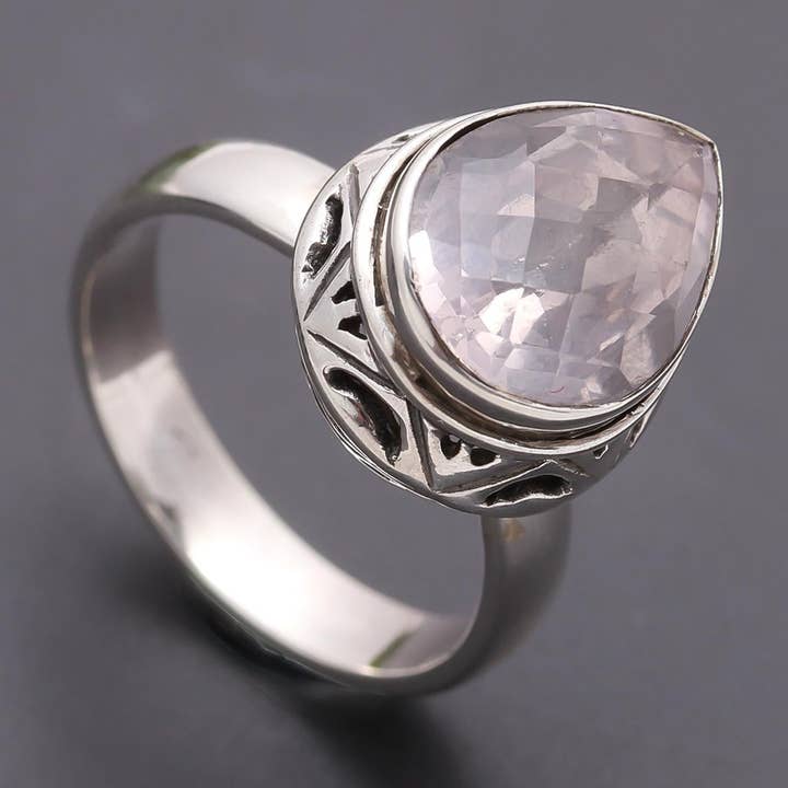 AG 925 JEWELLERY - Wholesale Cocktail/statement ring - 925 Silver Rose Quartz Ring0