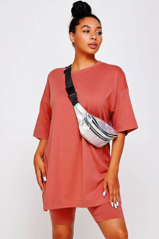 Pink Irene Wholesale - Wholesale Shirt - Women's - PLUS SIZE SOLID OVERSIZED TEE AND BIKER SHORTS SET11