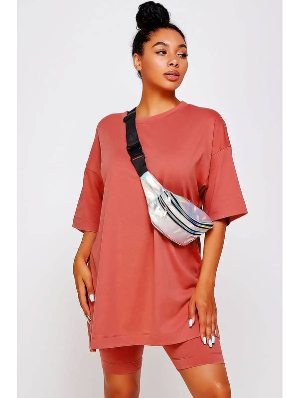 Pink Irene Wholesale - Wholesale Shirt - Women's - PLUS SIZE SOLID OVERSIZED TEE AND BIKER SHORTS SET11