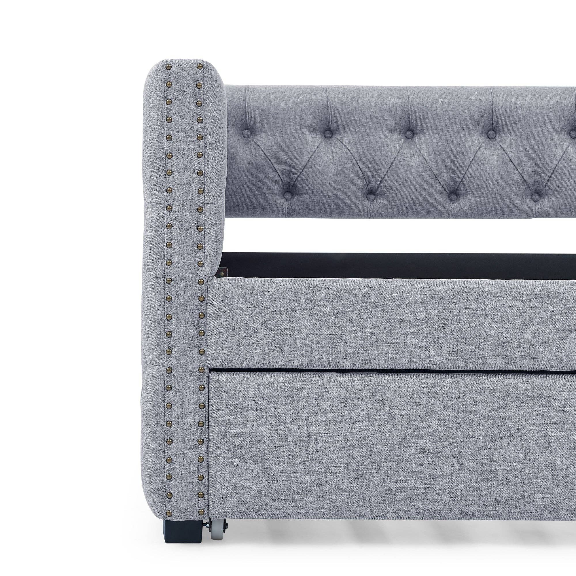 39F Inc. - Wholesale Sofa - Grey Upholstered Twin Daybed with Tufted Trundle Bed10