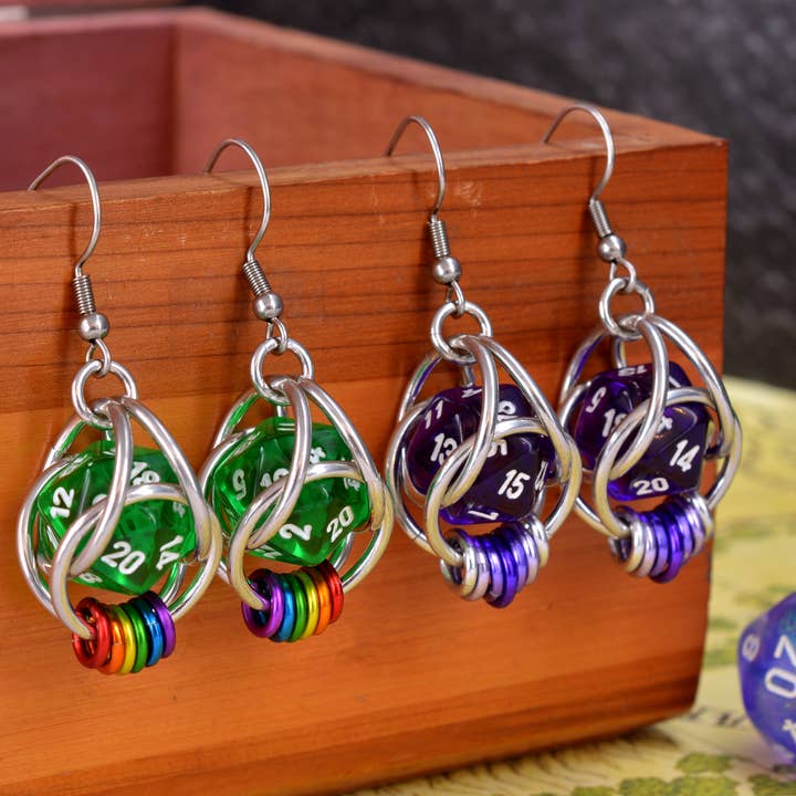 d20 Earrings - LGBTQ Rainbow or Ombre Coil for wholesale by Rebeca Mojica Jewelry