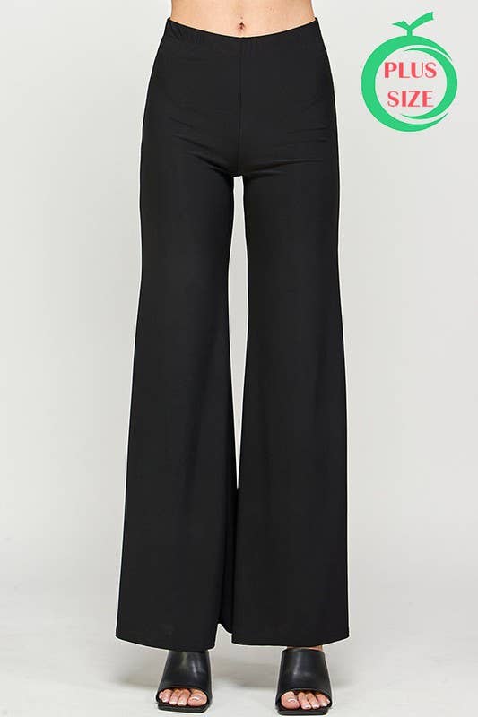 Pink Irene Wholesale - Wholesale Pants - Women's - Plus Size Elastic Waist Wide Leg Solid Pants0