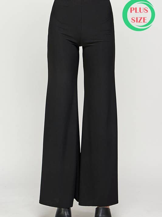 Pink Irene Wholesale - Wholesale Pants - Women's - Plus Size Elastic Waist Wide Leg Solid Pants