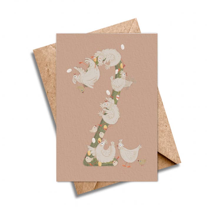 Ilana Ewing Designs - Wholesale Birthday Card - Age 2 Chicken Birthday Card - Kids 2nd Birthday 1