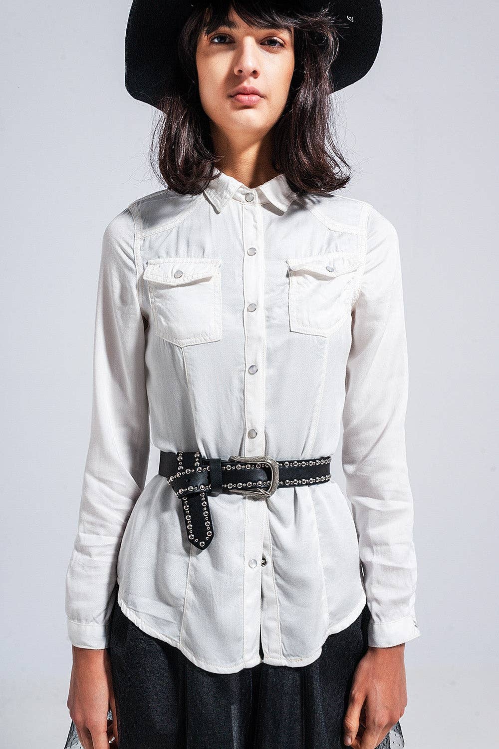 Bianco Camicia slim in denim bianco in vendita all'ingrosso su Faire3