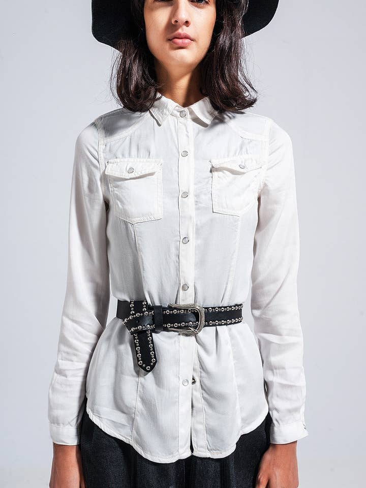 Bianco Camicia slim in denim bianco in vendita all'ingrosso su Faire3