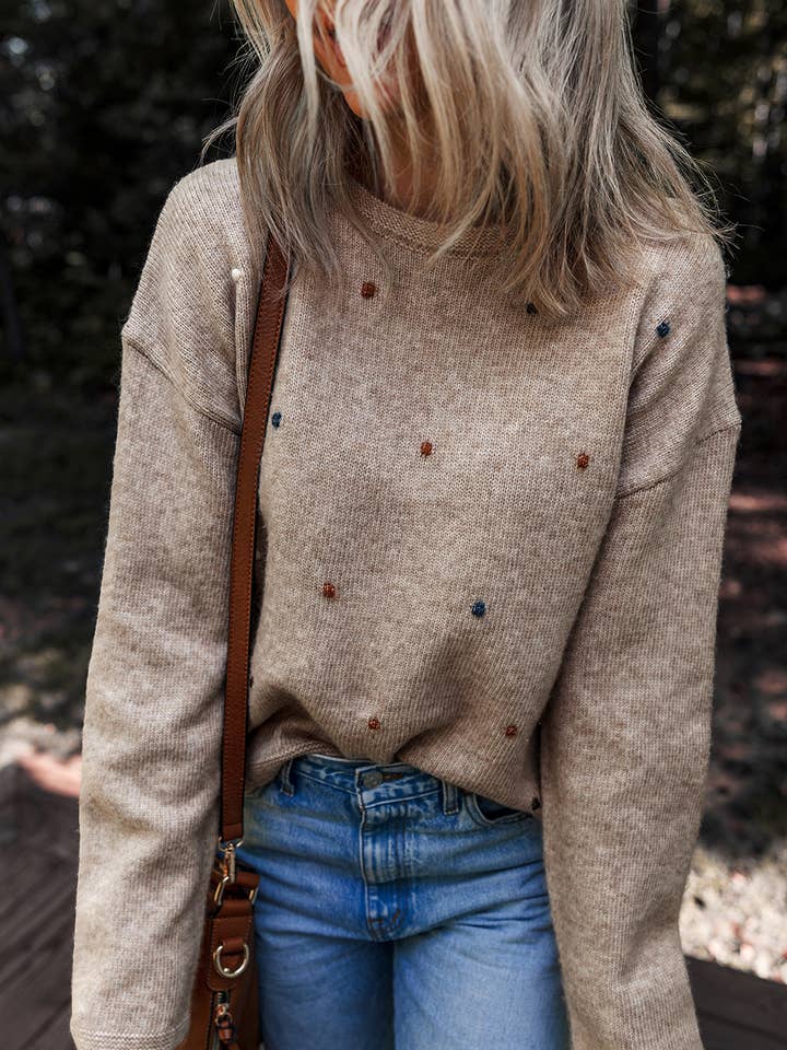 Fashion-W Contrast Colored Dot Detail Drop Shoulder Sweater for wholesale by fashionworks