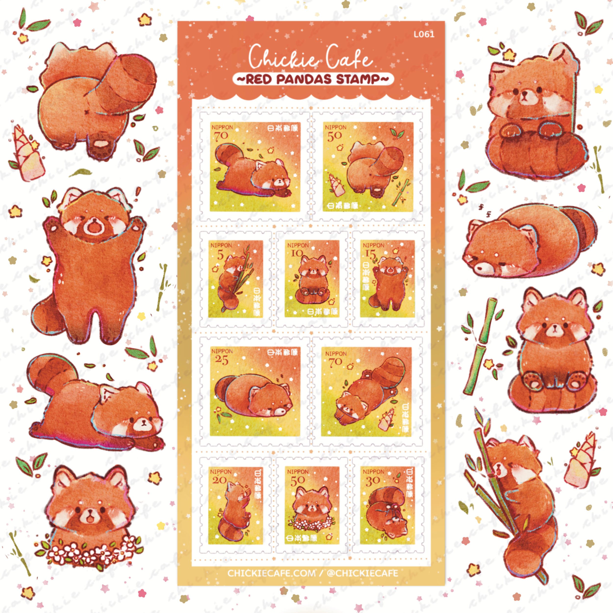 Chickie Cafe - Wholesale Sticker - Red Panda Stamps Sticker Sheet0