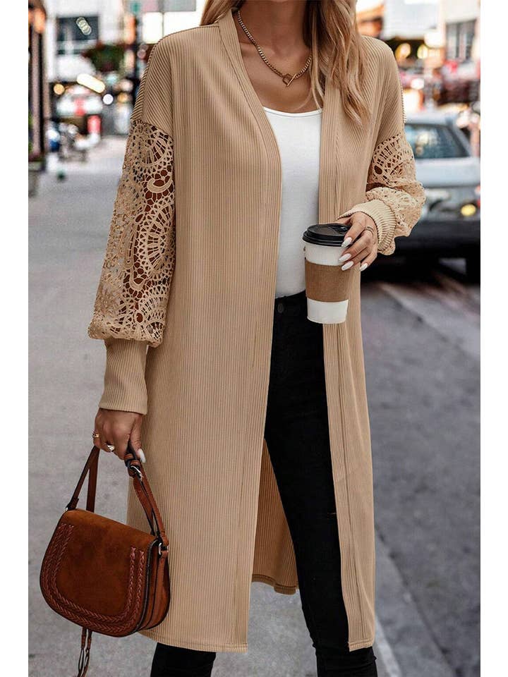 Parchment Lace Patchwork Ribbed Duster Cardigan for wholesale on Faire