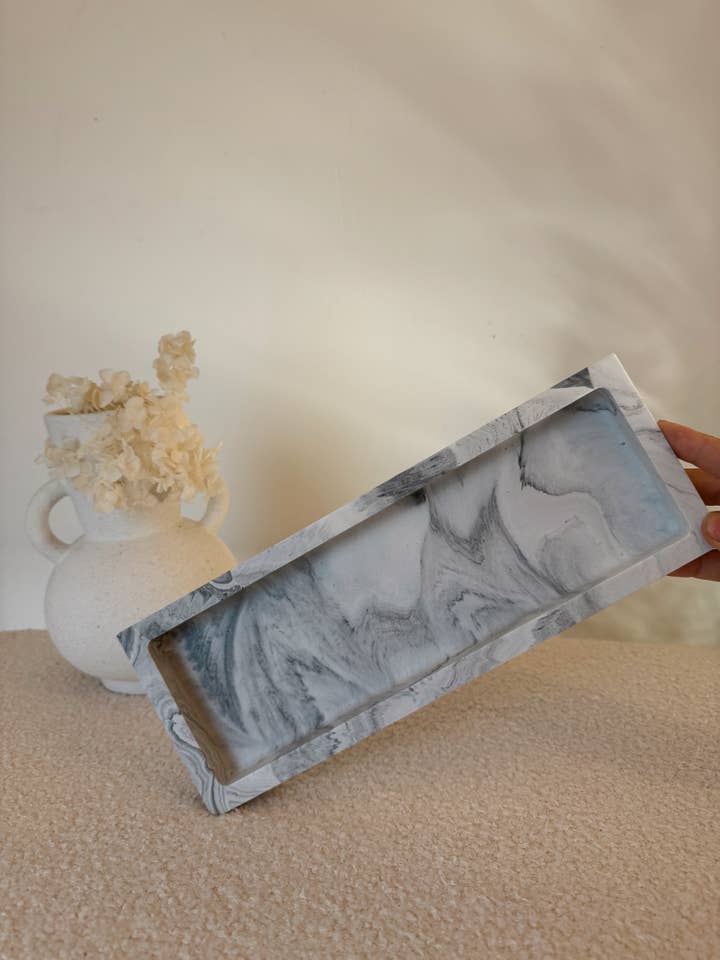 long handmade tray in marble or plain Jesmonite for wholesale by My Milky Candle