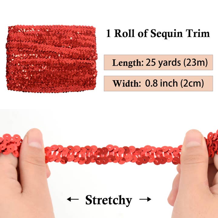 AK Brand - Wholesale Ribbon – Gift wrapping - Elastic Sequin Trim 0.8 Inch Glitter Paillette Ribbon1