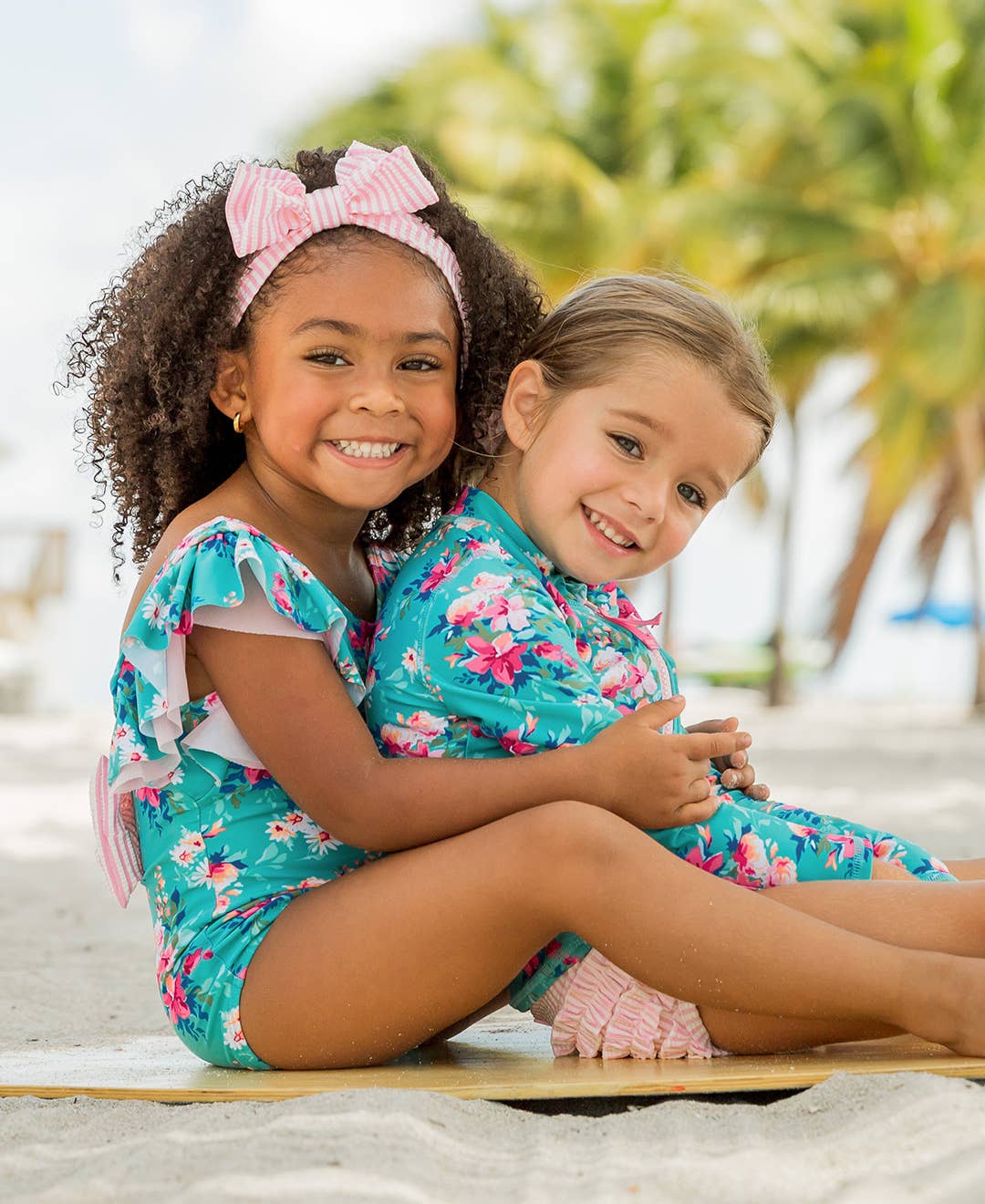 bleu Maillot de bain une pièce à manches papillon fleuries pour filles en vente sur Faire3