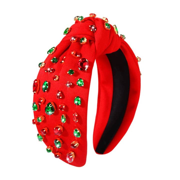 Merry Rhinestone Jewel Christmas Holiday Red Knot Headband for wholesale by Mavi Bandz