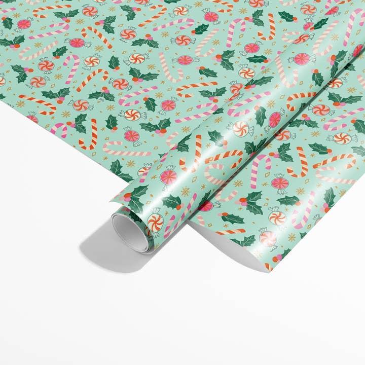 KelseyMDesigns - Wholesale Wrapping Paper Roll - Christmas Candy Canes Wrapping Paper - 3 Sheet Roll