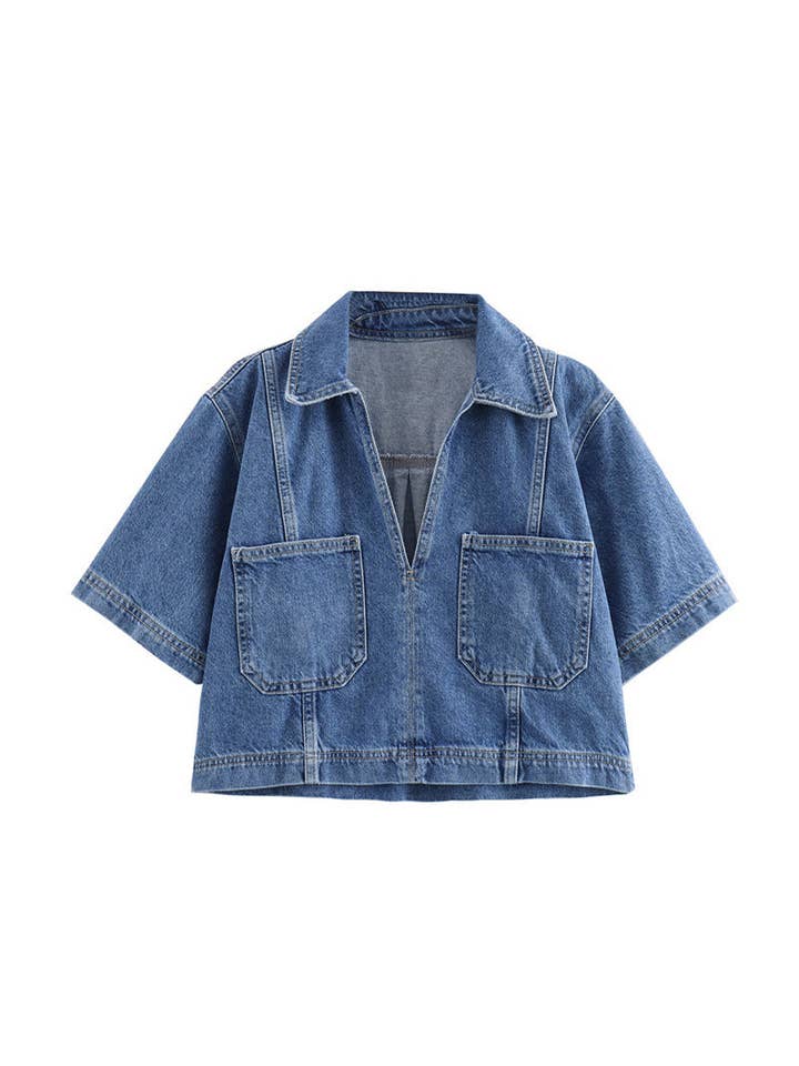 Veste courte en jean à manches courtes pour la vente par AZSHOP Trading LLC