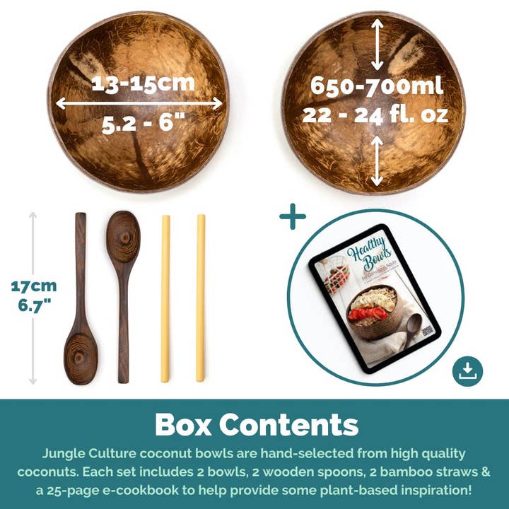 Jungle Culture – Engroshandel Skål – Coconut Skåle - Eco Coconut Shell Skål Sæt (To Skåle)