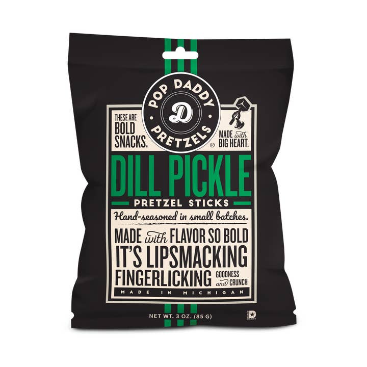 Pop Daddy – Dill Pickle Seasoned Pretzels 3.0oz for wholesale by Pop Daddy Snacks