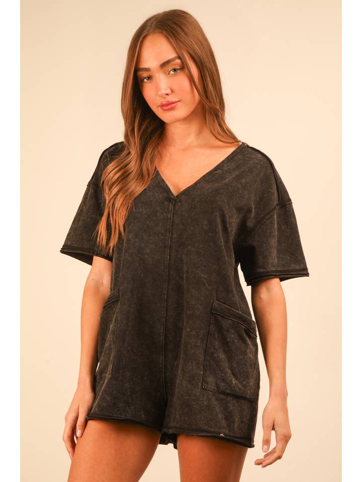 VERY J - Wholesale Romper - Women's - NP70740X-PLUS SIZE Mineral Washed Casual Knit Romper