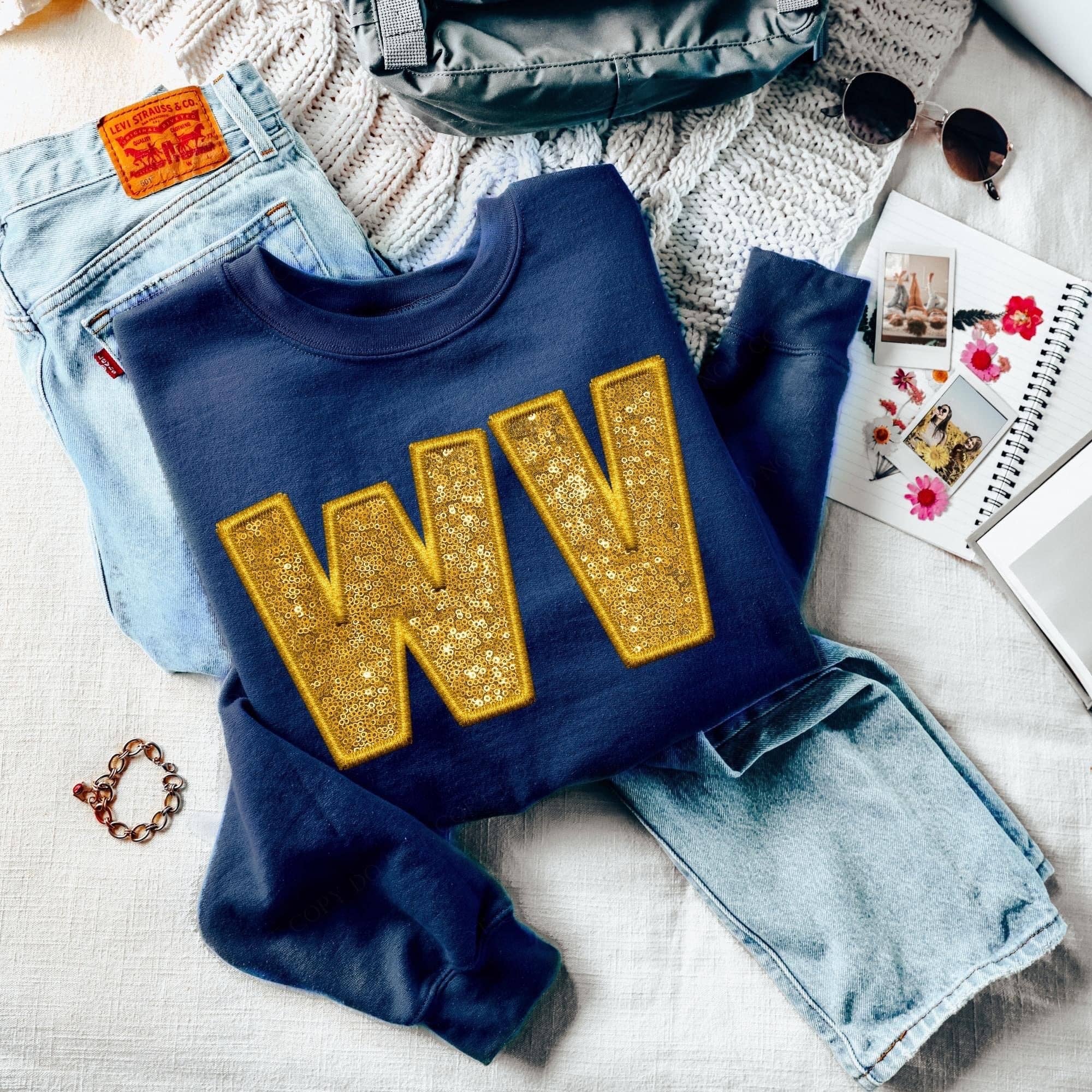 Simple Tymes - Wholesale Sublimation Transfer - West Virginia Faux Embroidery Sequin DTF Print0