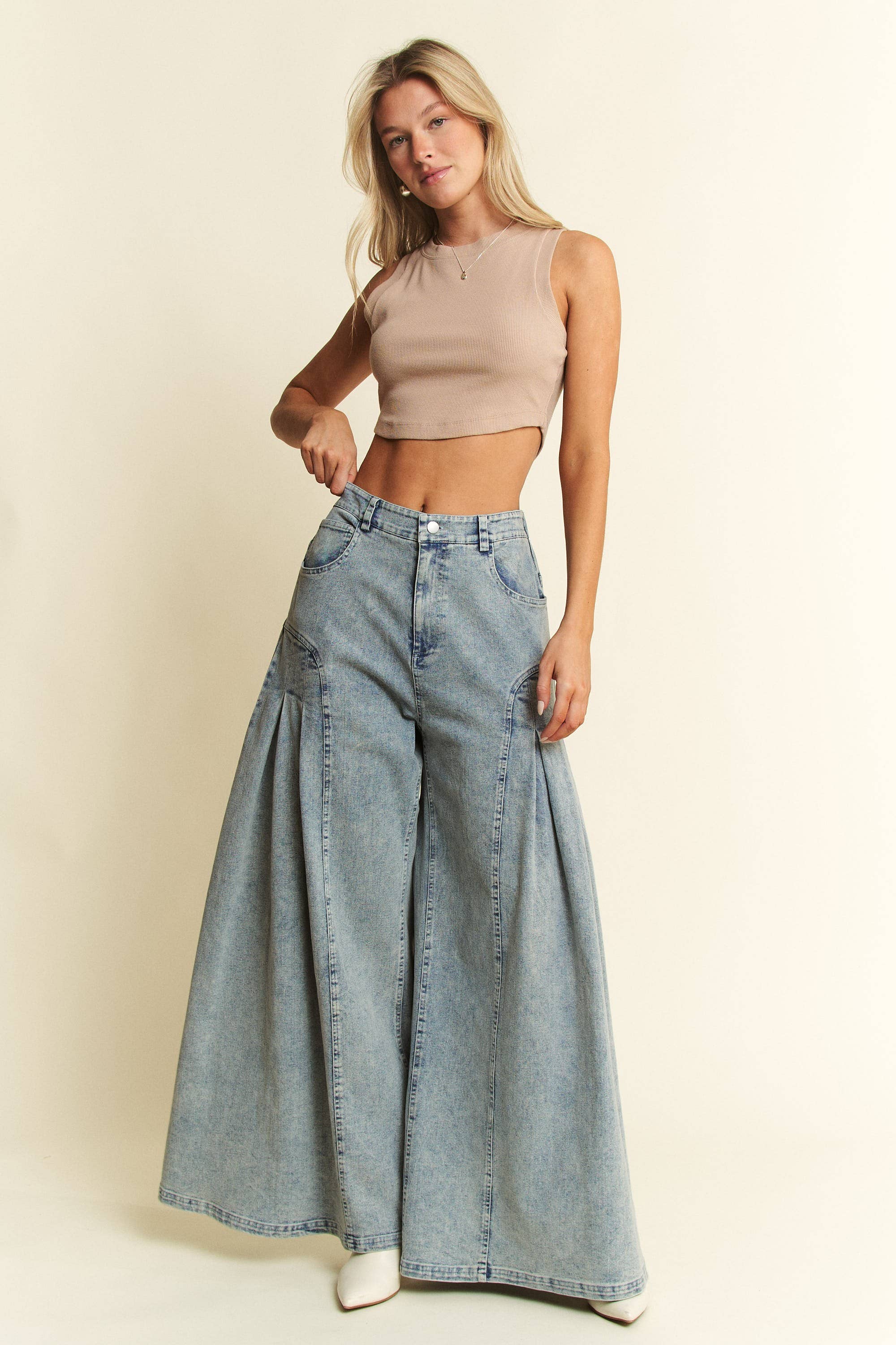 PLUS SIZE DENIM WIDE LEG FLARED PANTS for wholesale on Faire6