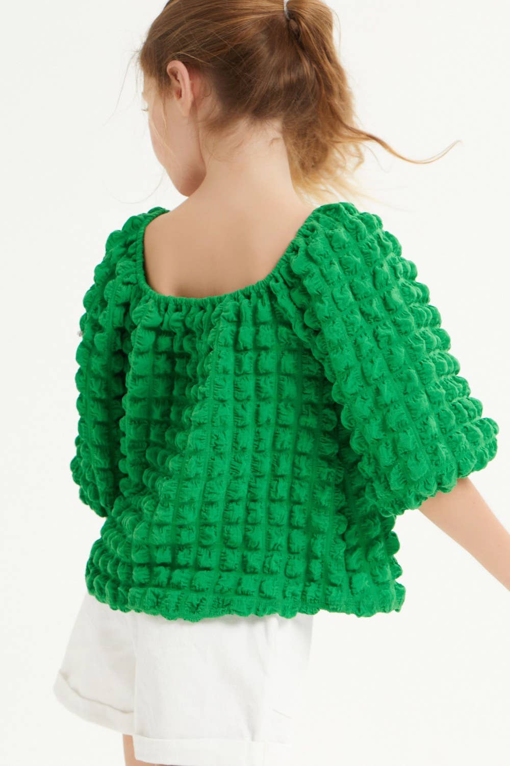 Good Girl - Wholesale Knit Top - Kids - Embossed Bubble Texture Balloon Sleeve Top2