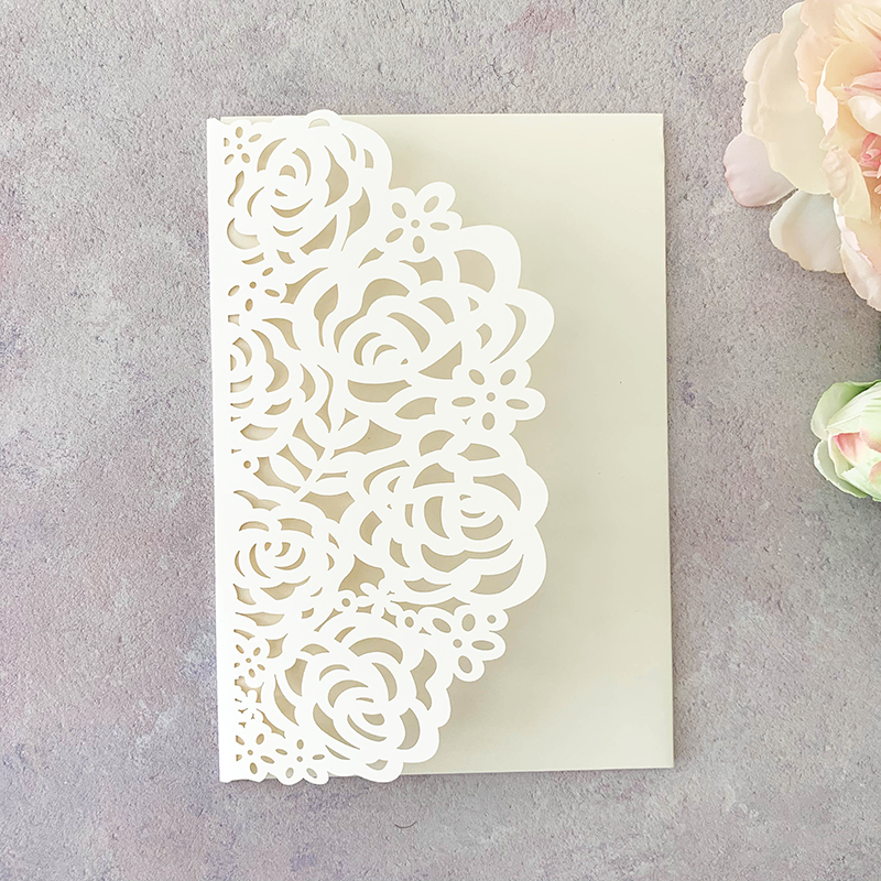 Imaginediy - Wholesale Invitations - Beatrice Laser Cut Pocket Invitation in Pearlised Ivory1