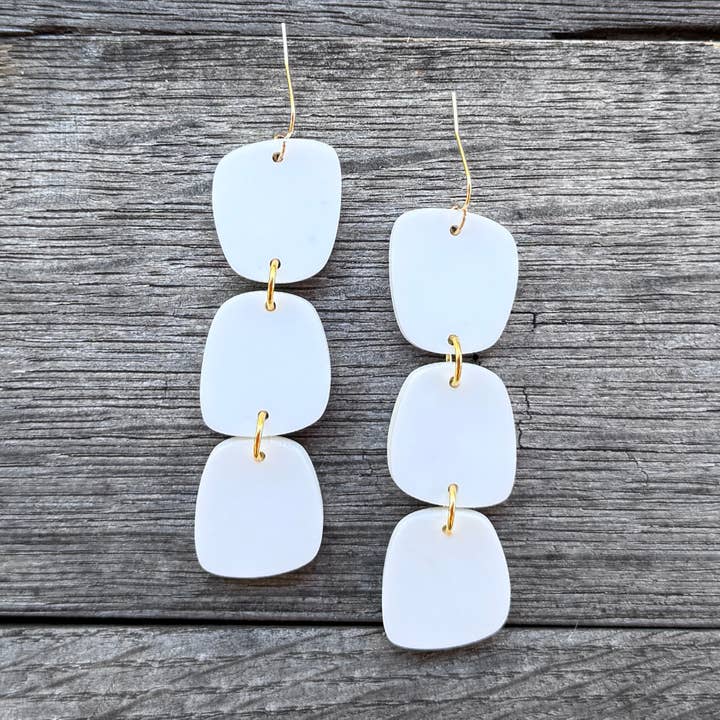 Boulder Stacks - Matte White - Acrylic Earrings for wholesale by Be Like Missy