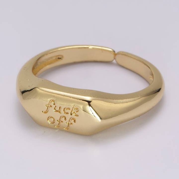Aim Eternal - Venta al por mayor Anillo de sello - Delicado anillo de sello dorado Fuck Off anillos fuckoff abiertos y ajustables anillos de oro para mujer U-1330