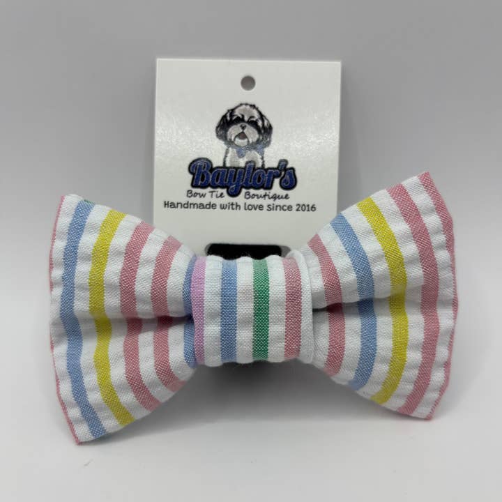 Pastel Seersucker dog Bow Tie, dog bow tie for wholesale by Baylor's Bow Ties