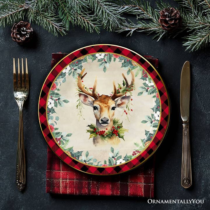 OrnamentallyYou - Wholesale Dinnerware Set - Holiday Cheer Set of 4 Plates with Real Gold Plaid Trim6