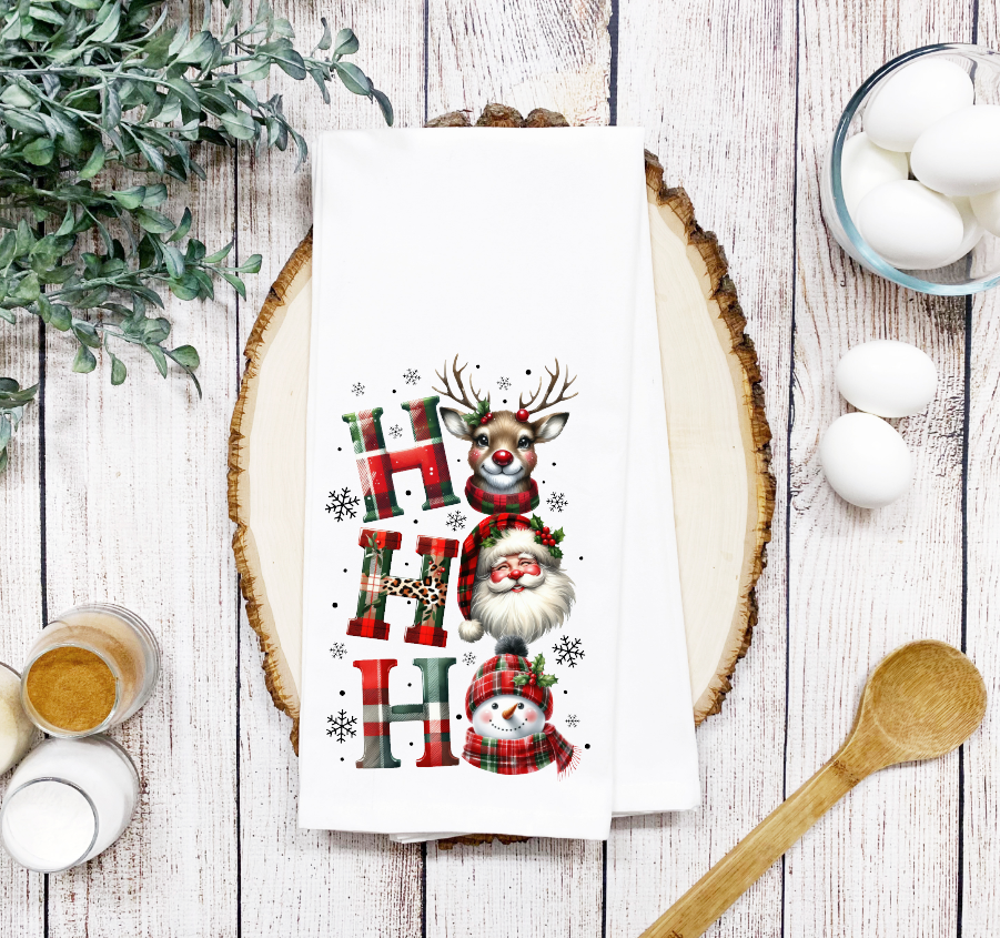 Prairie Chicken Sticker Shop & Gifts - Wholesale Tea Towel - Ho Ho Ho Christmas Waffle Weave Dish Towel Tea Towel   1