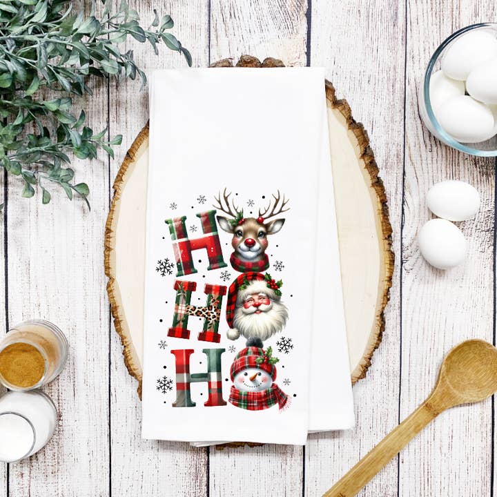 Prairie Chicken Sticker Shop & Gifts - Vente Torchons - Torchon à vaisselle en tissu gaufré de Noël Ho Ho 1