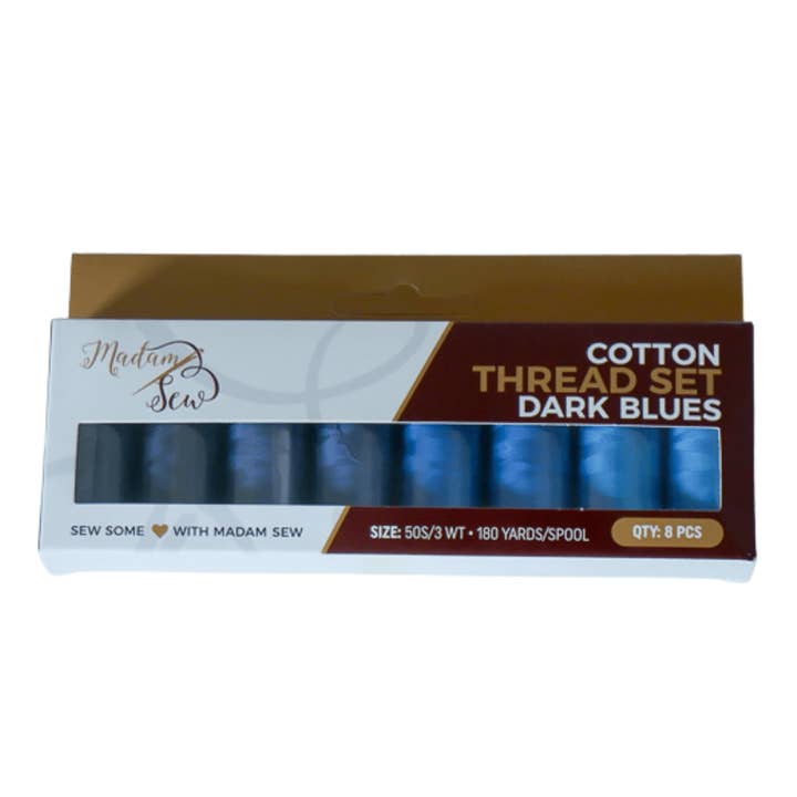 Cotton Thread Sets - Dark Blues! For Quilting and Sewing - 8 Spools, 4 Colors, 180 Yards Each for wholesale by Madam Sew