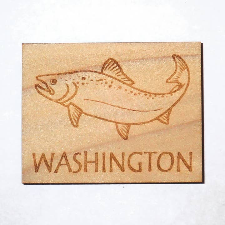 Washington salmon rustic wood magnet for wholesale by Lighthouse Gift Company