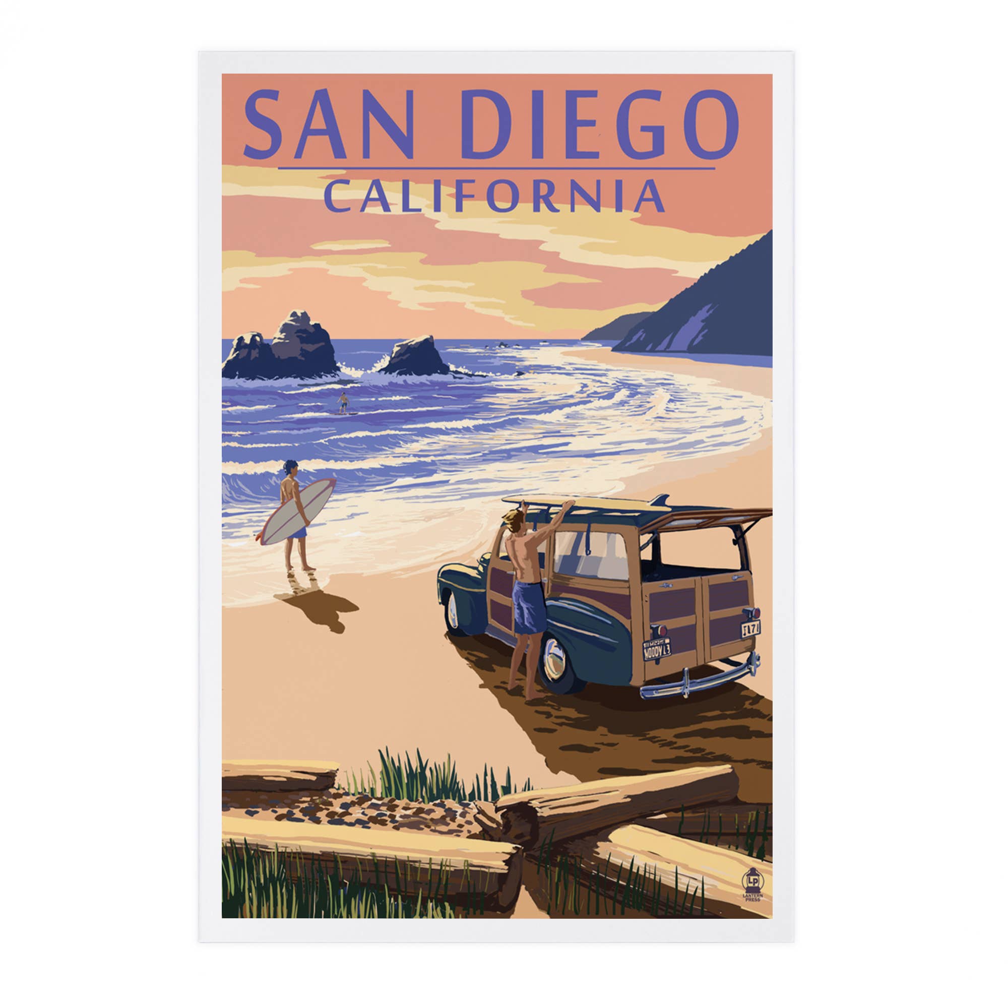 Lantern Press - Wholesale Postcard - PREMIUM POSTCARDS San Diego, California, Woody on Beach 20