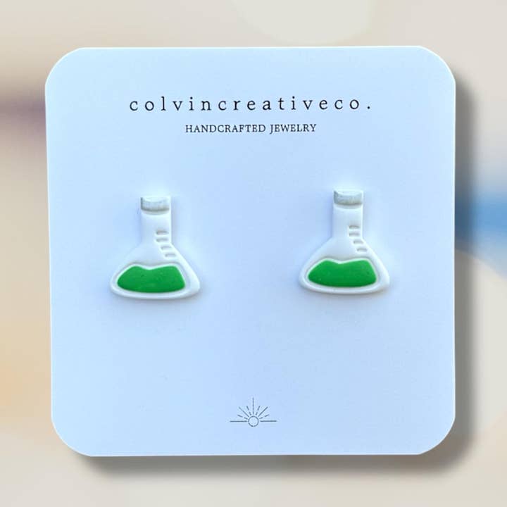 Polymer Clay Science Beaker Stud Earrings for STEM for wholesale by colvincreativeco.